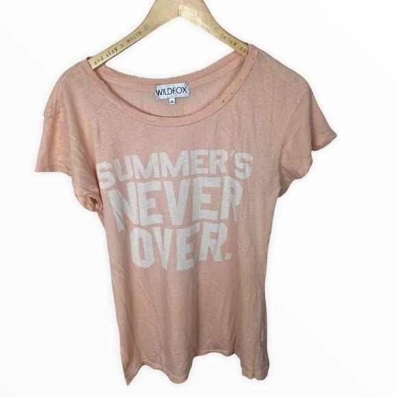 Wildfox Summers Never Over Pink Tee Graphic T-Shirt Size Small Cotton Top Crew S - Picture 3 of 13